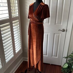Baltic Born Andi Ribbed Velvet Wrap Dress Rust L